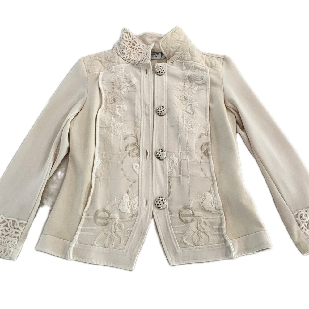 Elisa Cavaletti Embroidered Button Front Couture Jacket Ivory, Size M - Picture 2 of 7